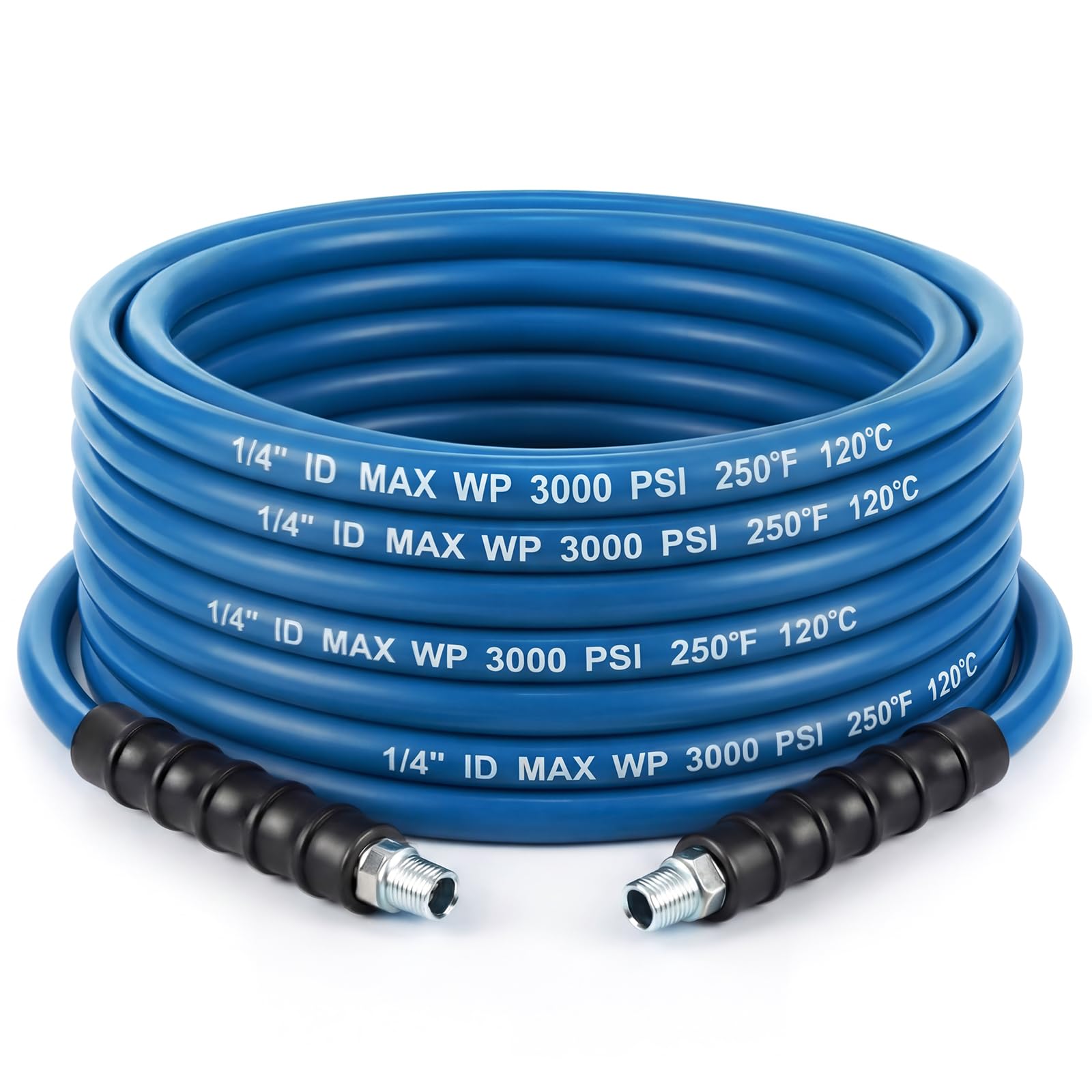Innconee 1/4" X 50' Blue Carpet Cleaning Solution Hose 3000 PSI MPT High Pressure Solution Line for Carpet Extractors 250 Degree Heated Water Hose for Commercial Cleaner
