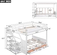 Vista 2 de Literas tipo futón de tamaño matrimonial sobre tamaño matrimonial con escaleras y cajones de almacenamiento, base de cama convertible de madera