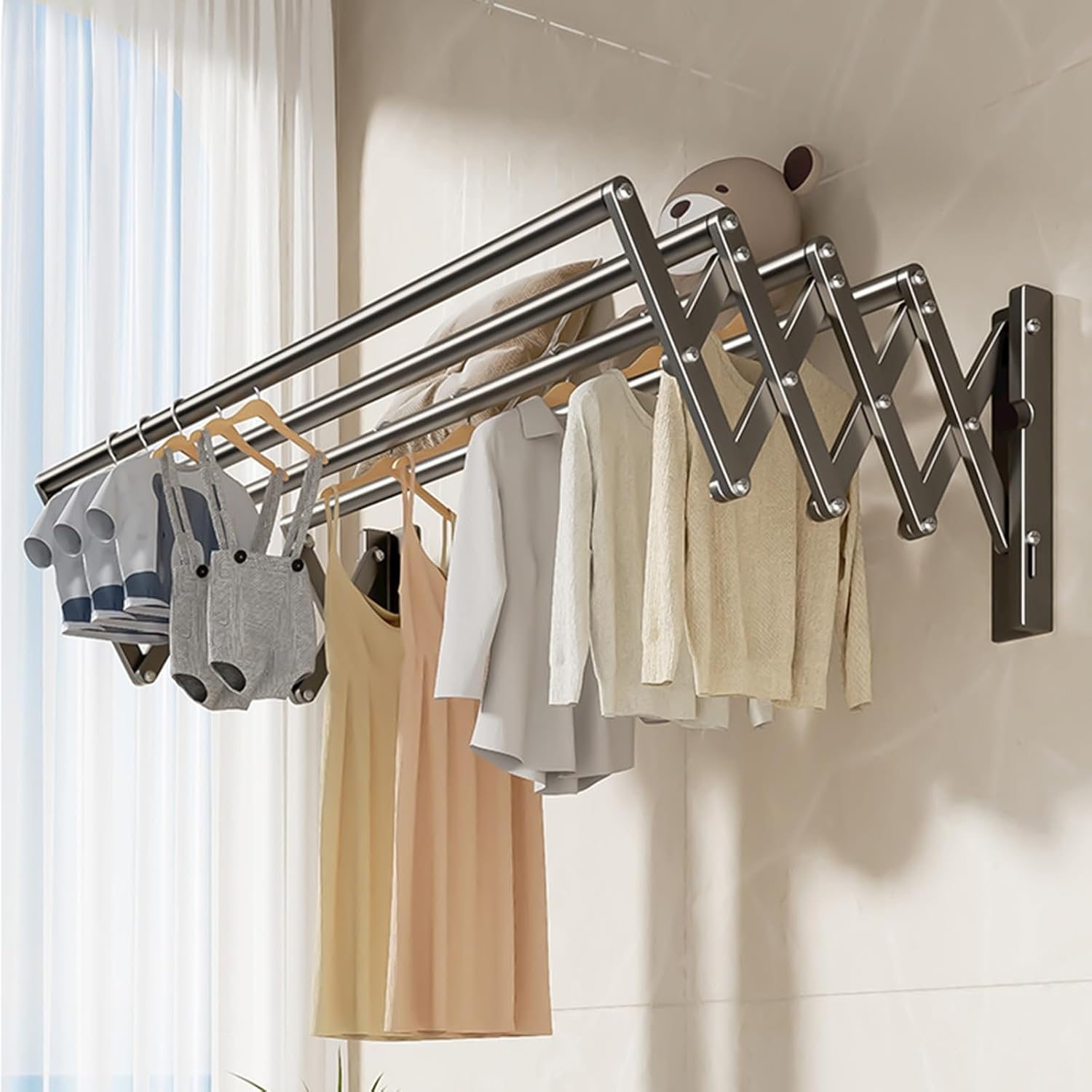 Stainless Steel Wall Mounted Clothes Drying Rack with Towel Holder Extendable Rail Space Saving Laundry Organizer for Hanging Clothes Storage 31.5 * 15.7 * 8in.