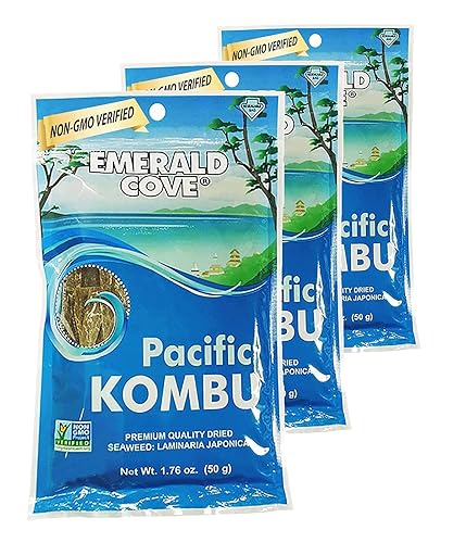 Emerald Cove Pacific Kombu listo para usar, algas marinas secas de primera calidad, sin OMG, vegano, algas, naturalmente aptas para gluten, para