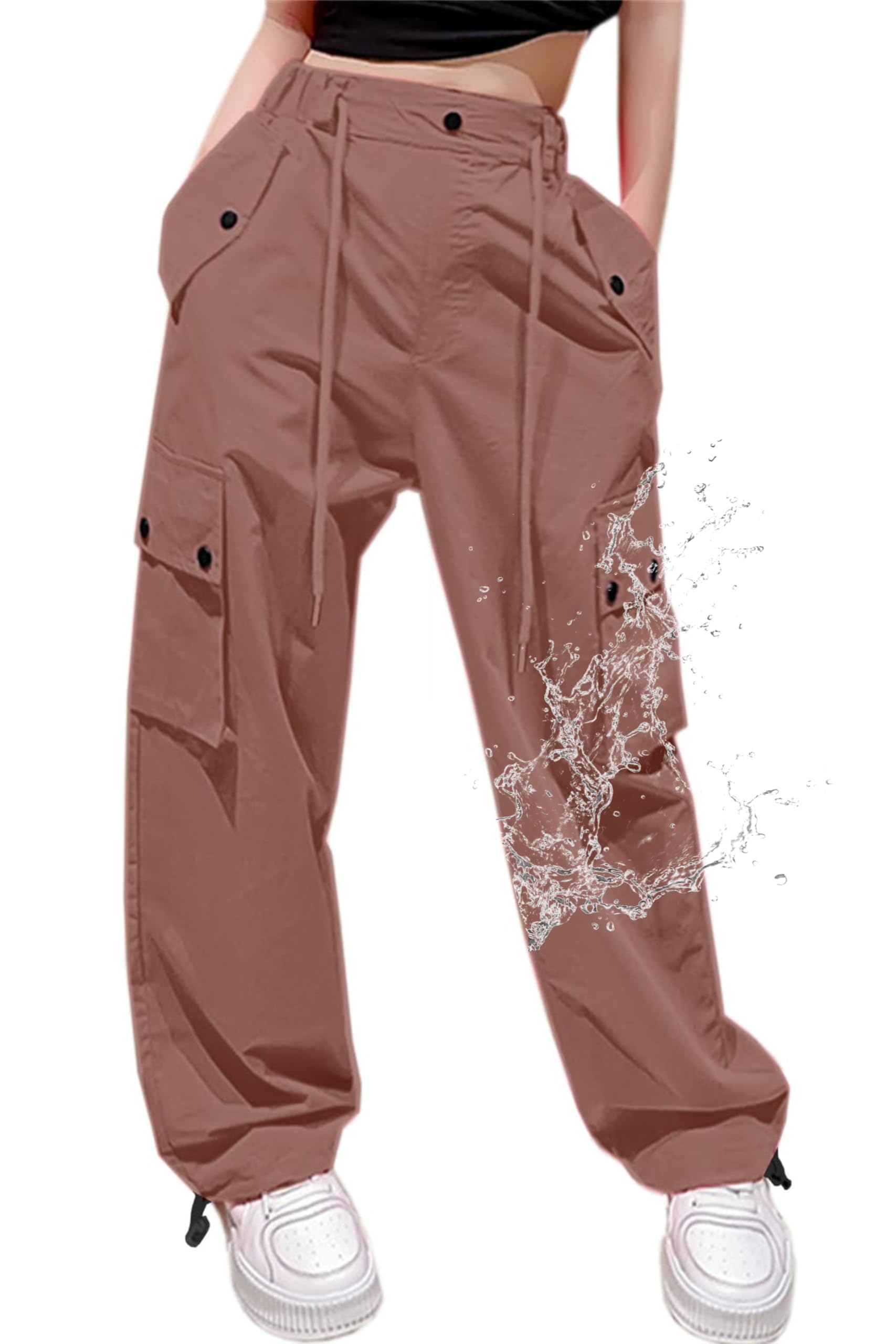 Cromoncent Cargo Pants Girls &amp; Women Parachute Pants Y2K Baggy Rave Clothes Waterproof with Pockets