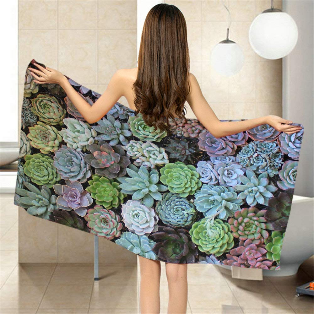 Moslion Comfy Bath Towels Pretty Verdant Cute Succulent Plants Cactaceae Soft Bathing/Beach/Camping Towel for Women Men Girls Boys Large Size 64x32 Inches