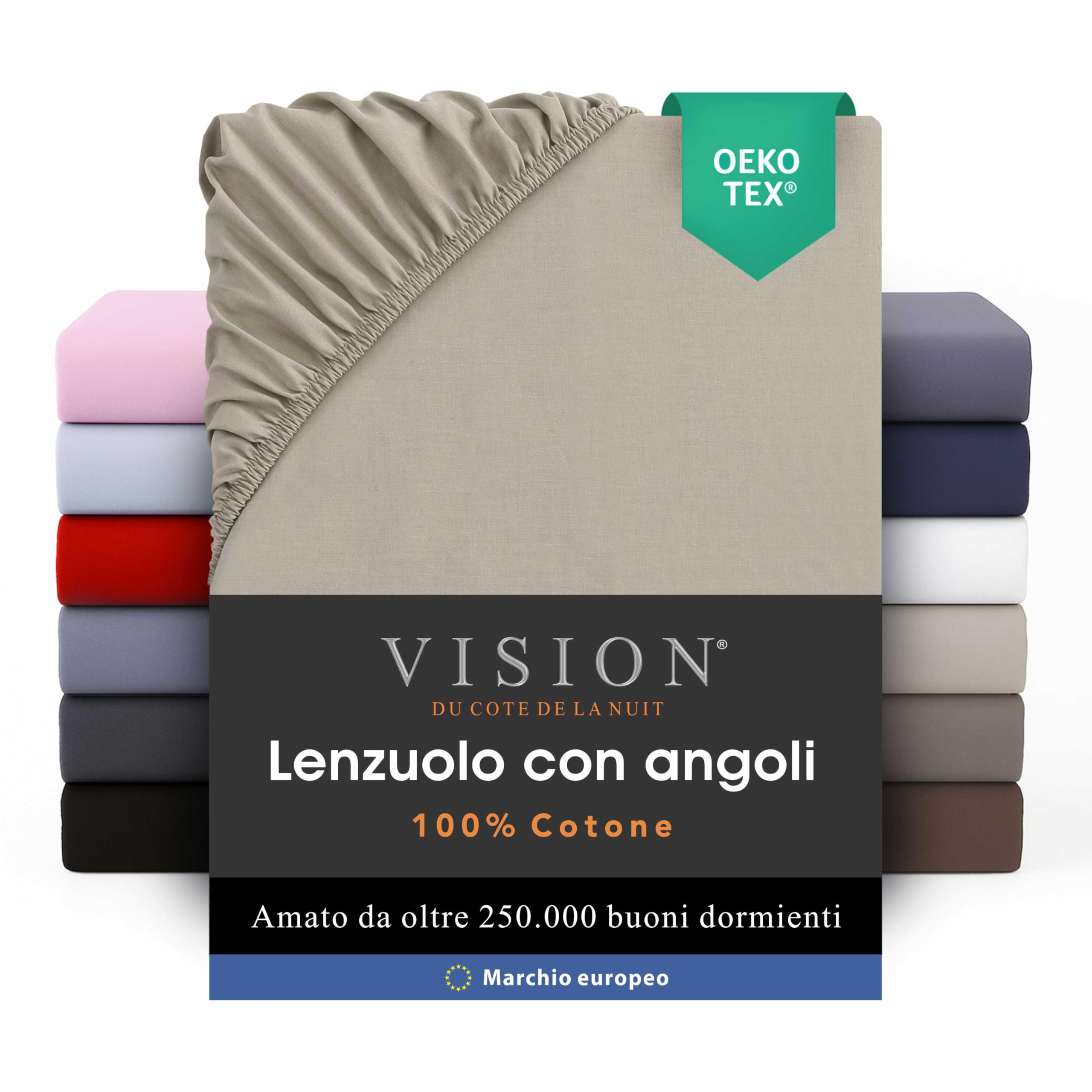 VISION Lenzuolo con angoli - 100% cotone - Letto matrimoniale (200 x 200 cm) - Angoli elasticizzati - Adatto a materassi fino a 30 cm - Certificato Oeko-Tex - Lavabile in lavatrice - Colore: beige