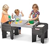 Indoor Outdoor Sand and Water Sensory Activity Table for Toddlers, Kids All-Purpose Table with Lid and Built-in Storage, Gray and Gray