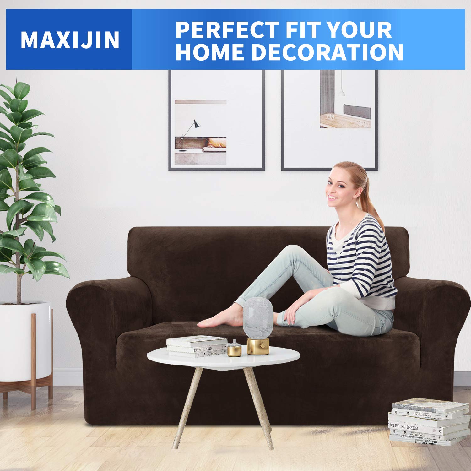 MAXIJIN Copridivano in velluto spesso Copridivano per divano a 2 posti Super elasticizzato per soggiorno Cani Gatto Pet Peluche Coprisedile Divano Coprivaso (2 posto, Caffè Scuro)