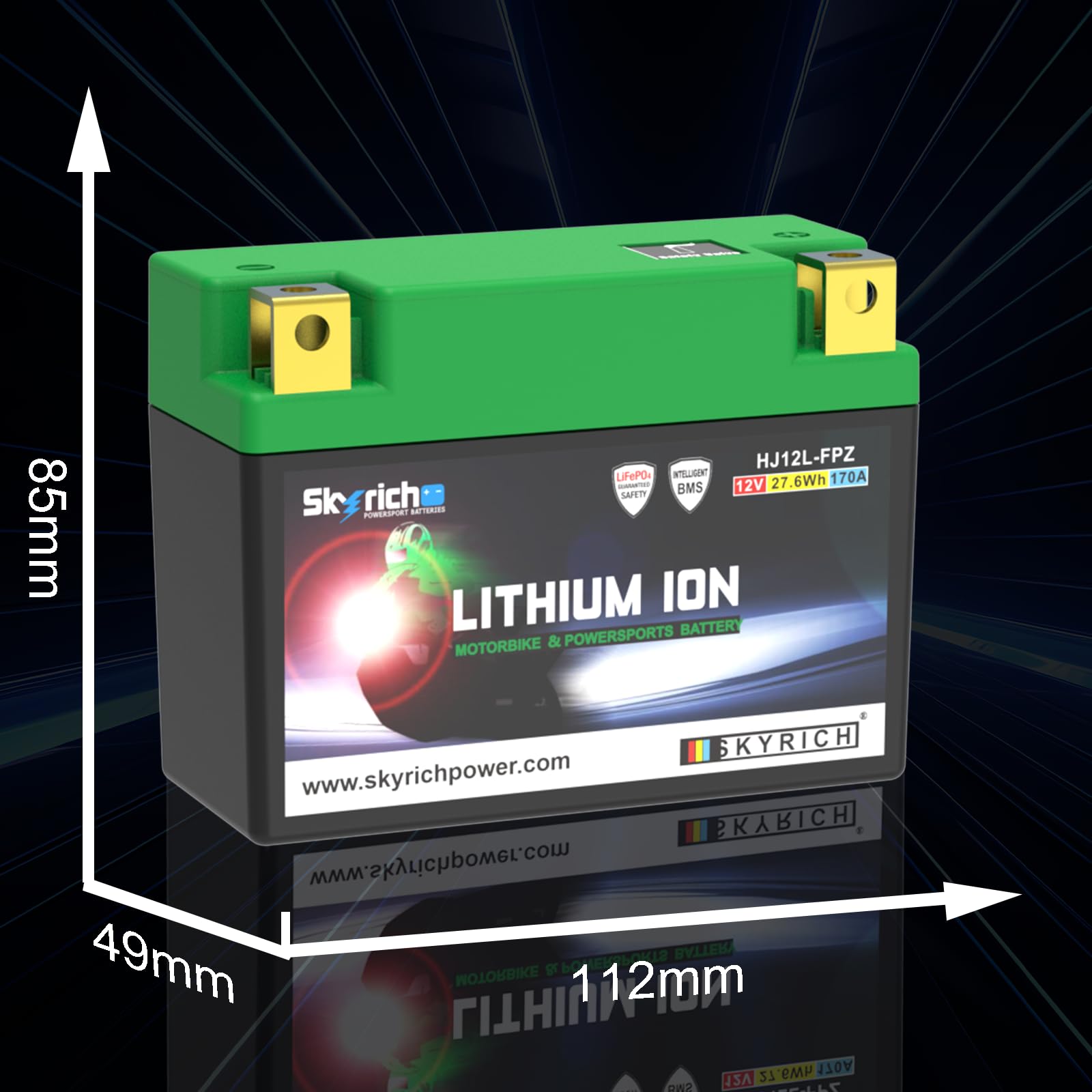 Skyrich HJ12-FPZ Lithium Motorcycle LiFePO4 Battery,12V 2.3Ah 170A