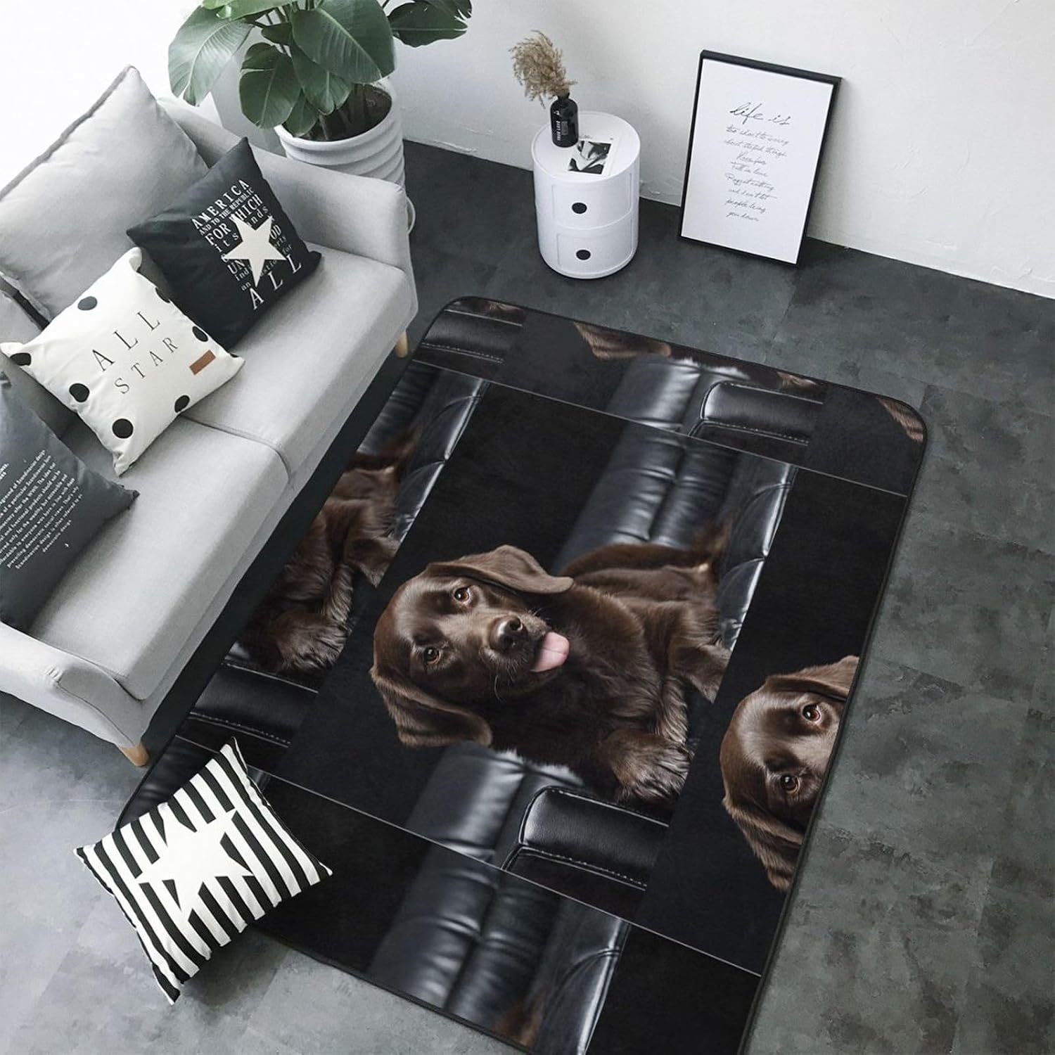 Flannel Non-Slip (Brown Labrador Retriever) Rug Pad 80Ã—50in Soft Washable Protective for Hardwood Floors Bedroom Bathroom Living Room