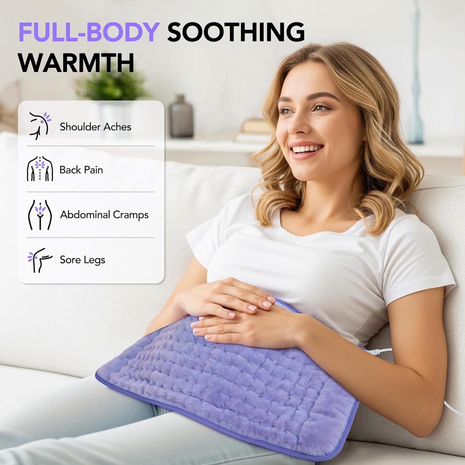 Heating Pad for Back Pain Relief - 24"x12" Electric Heat Pad,6 Heat Settings & 4 Auto Off, Machine Washable,Overheat Protection,for Shoulders,Neck,Period Cramps,Gifts for Women Mom Her Wife [Purple]