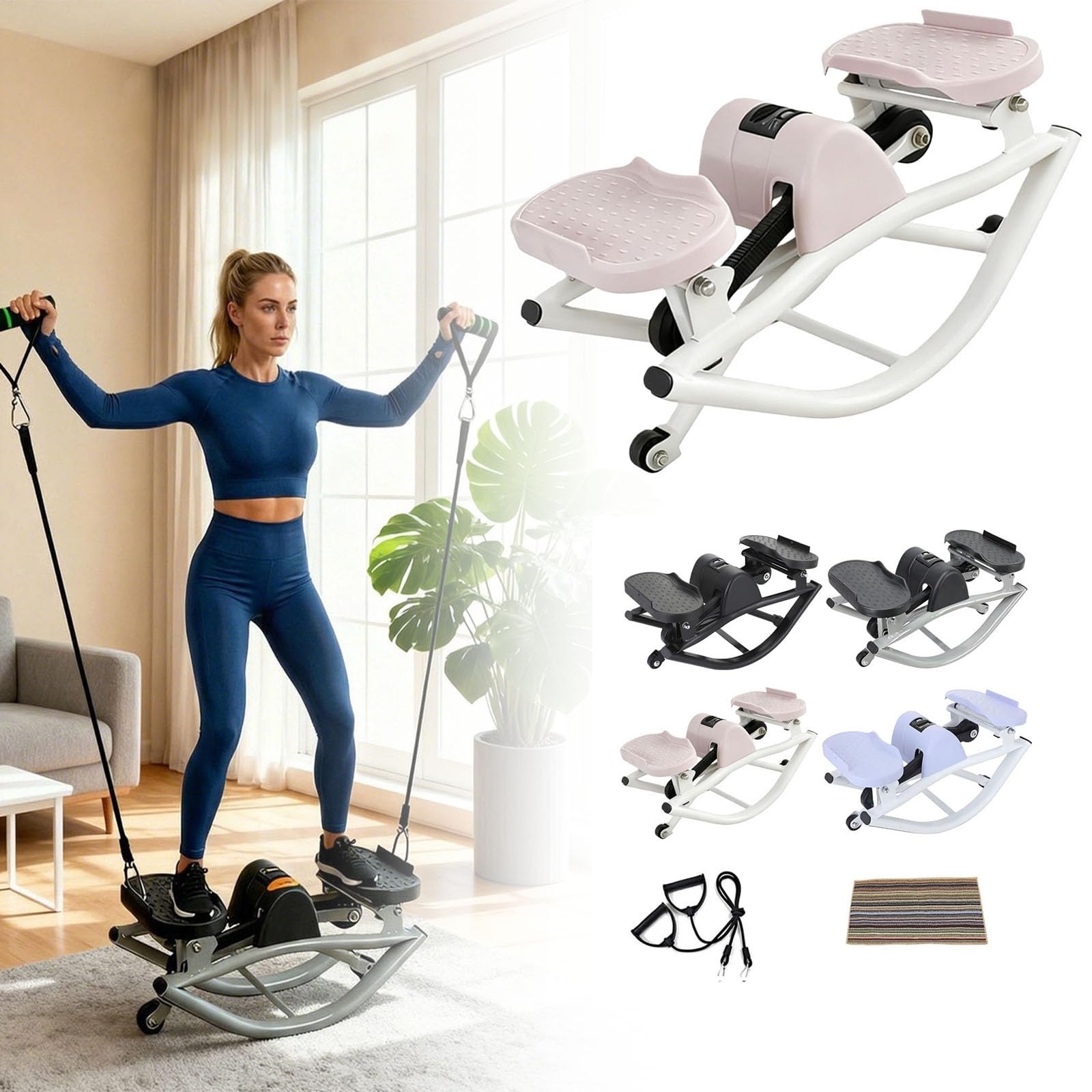 Rock Stepper Side to Side, Rock Stepper Machine for Exercise at Home Workout - Home Fitness Equipment for Leg Glute ABS Rocking Stepper for Home Apartment Dorm Office Cardio Training(Pink)