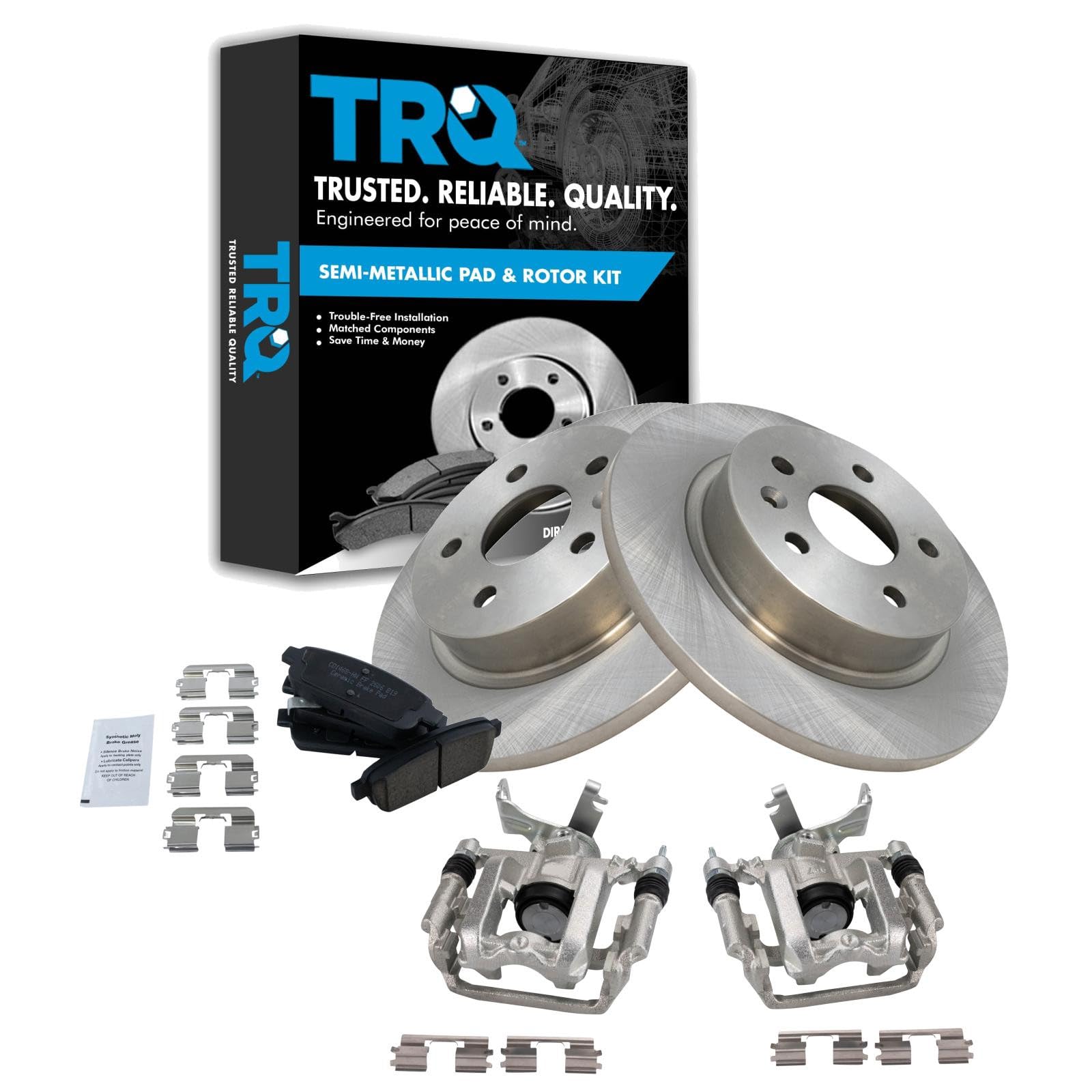 TRQ Rear Brake Pad and Rotor Set Ceramic Solid Rotors Calipers