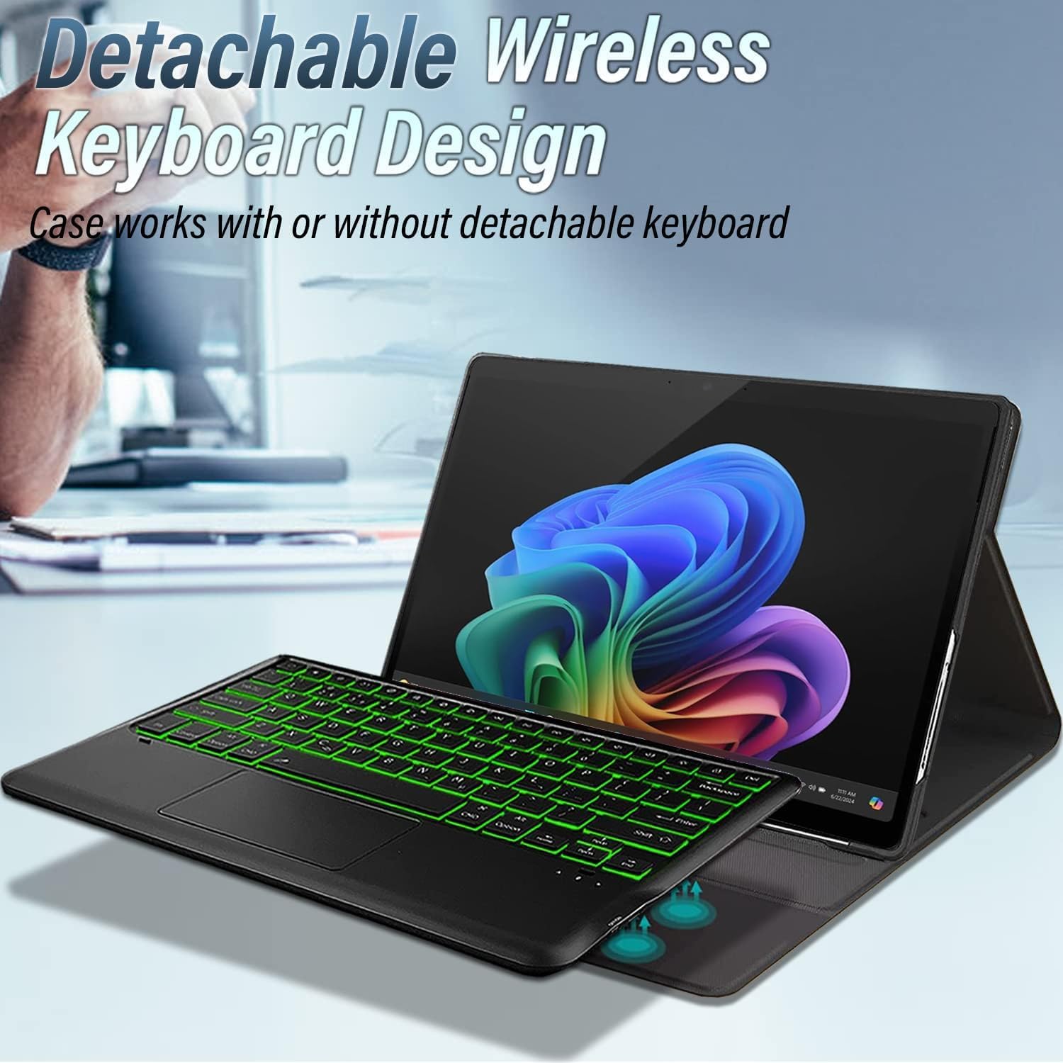 Touchpad Keyboard Case for 13 Inch Microsoft Surface Pro 11/10/9, 7 Colors Backlight Smart Touchpad Detachable Wireless Keyboard with PU Premium Folio Case for Surface Pro 11th Edition AI