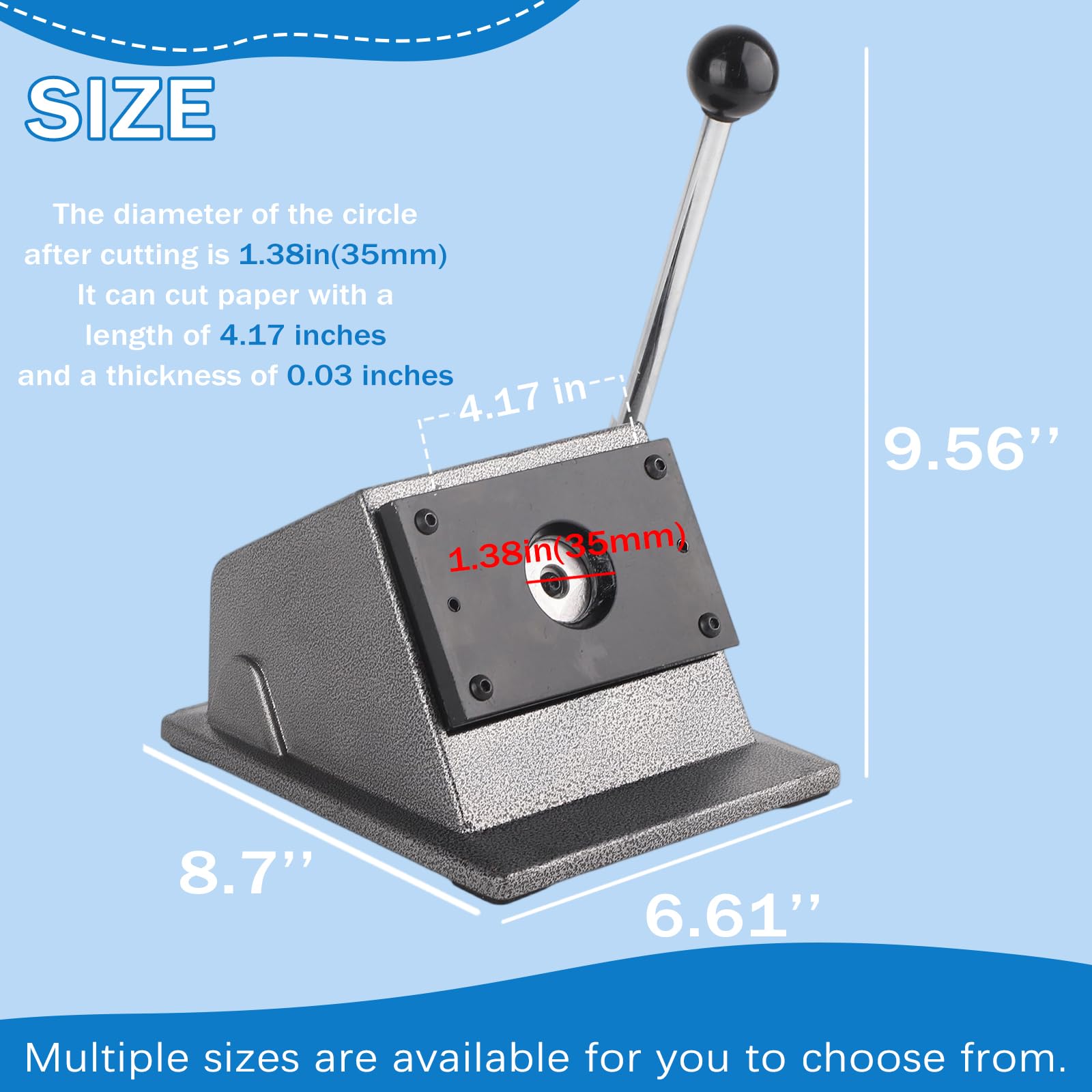 Knopf-Papierschneider, grafischer Stanzer, robuster Kreisstanzer für Bastelarbeiten, Bastelarbeiten, Karton- und Fotoausschnitte (schneidet 35 mm Layout für 25-mm-Tasten)