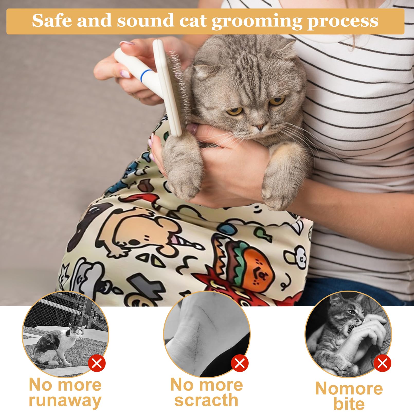 Katzenpflegetasche,Tragbarer Katzenwickel,Selbstklebende,Verstellbare Decke für Katzen,Pflegeprodukte für Katzen,Ohrenreinigung,Zähneputzen,Multifunktionales Haustierwerkzeug