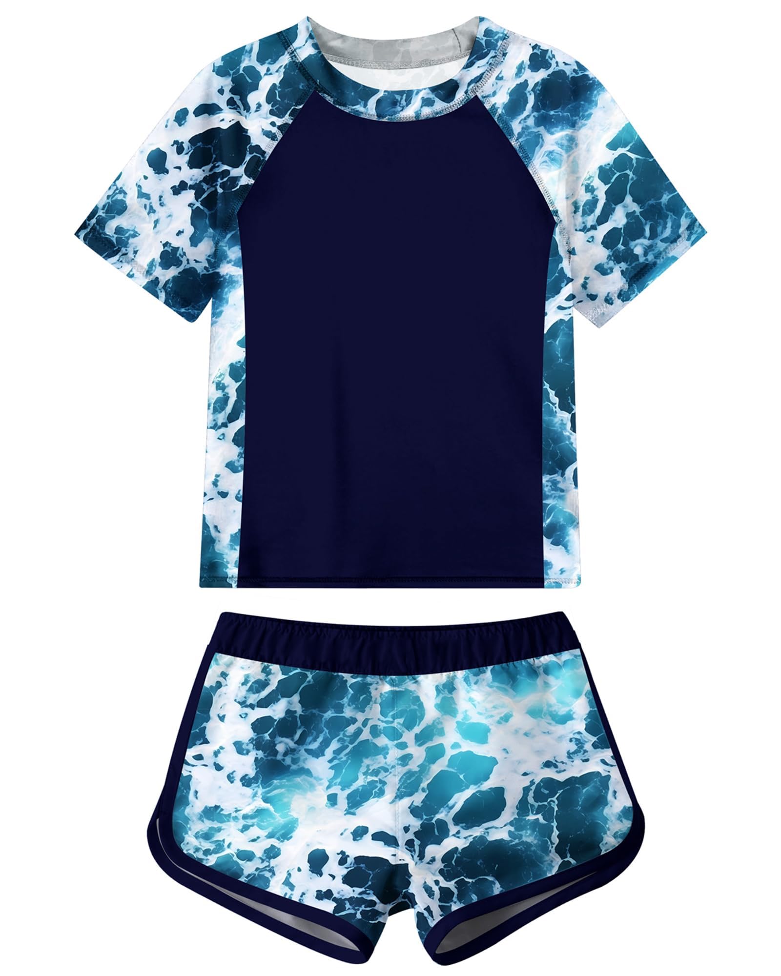 Idgreatim Girls Rashguard Swimsuit 2 Piece Short Sleeve Bathing Suit UPF 50+ Sun Proction Swimwear Size 8-16T