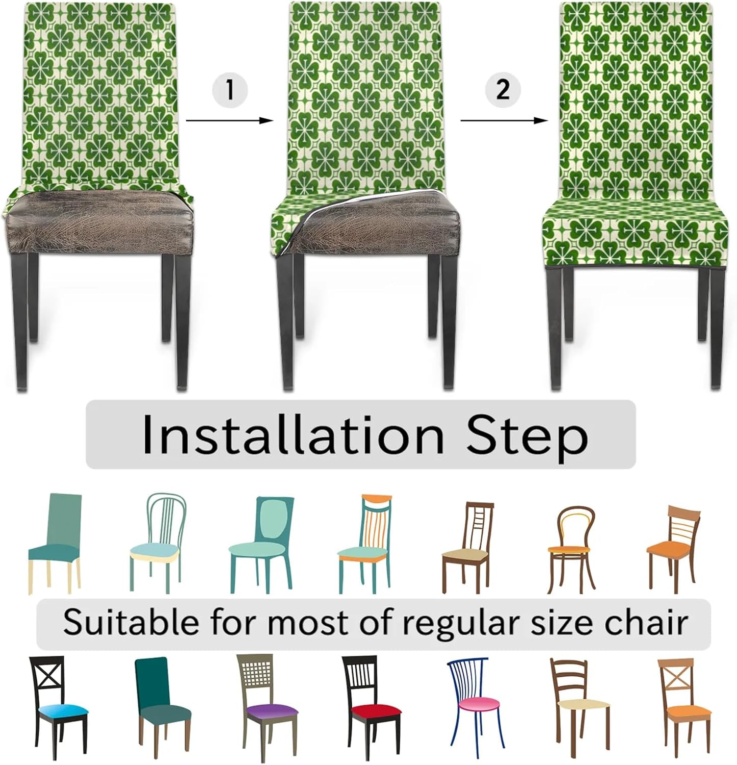 QsirBC Four Leaf Clover Pattern Stretch Dining Room Chair Covers Set of 4 Chair Slipcovers Removable Washable Kitchen Seat Covers Chair Protectors for Hotel Party Wedding