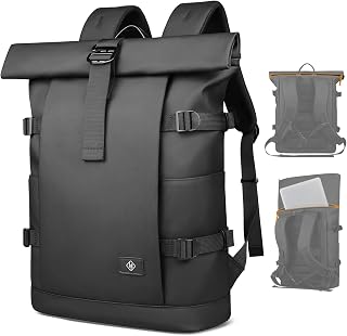Rolltop Laptop Backpack for Men Women,15.6 Inch Expandable Water-Resistant Anti-Theft Backpack, Business Large Capacity Computer Bag for Casual Commute Work Daily College Travel-Black