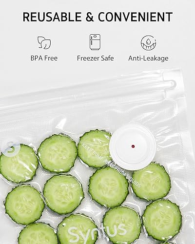 Miniatura 5 de Syntus Sellador al vacío para alimentos con 30 bolsas de vacío reutilizables, máquina selladora al vacío compacta con tanque de agua, sellador de