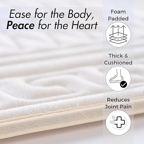 Miniatura 6 de Sacred Artisans Tapete de oración  Alfombra de oración musulmana acolchada con espuma gruesa, terciopelo suave, regalo para Ramadán (crema de seda)