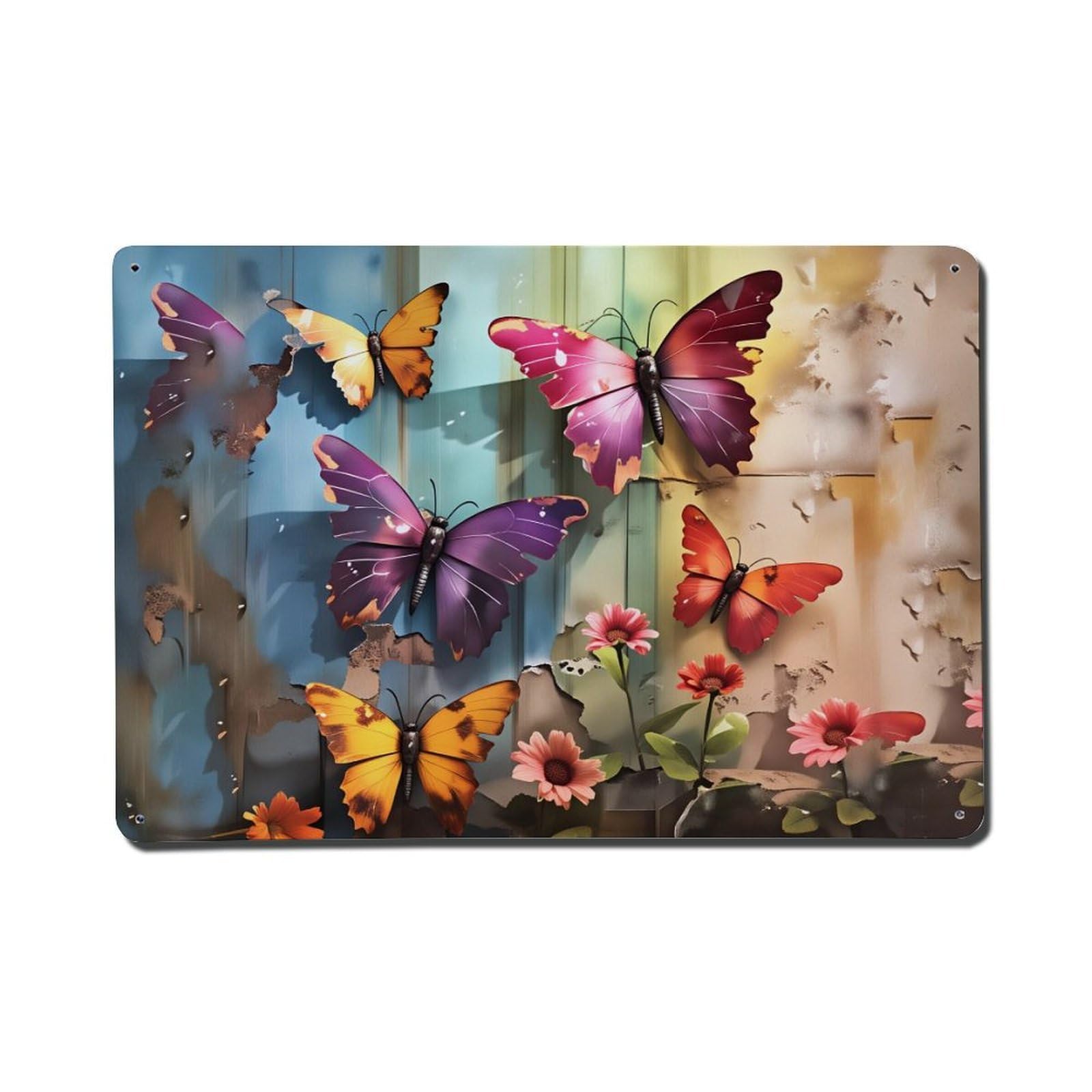 Butterfly Floral Artistic Pattern Print Metal Tin Sign Plaque