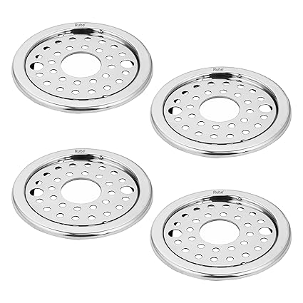 Ruhe Floor Drainer | Premium Grade Stainless Steel Plain Round Jali & Lock with Hole Floor Drainer/Jali Pack of 4 (5 Inch)