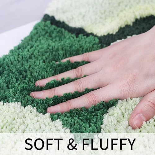 Miniatura 7 de Alfombra de baño con diseño de musgo verde, antideslizante, para decoración de baño, suave, absorbente, peluda, lavable (23.7 x 35.4 pulgadas,