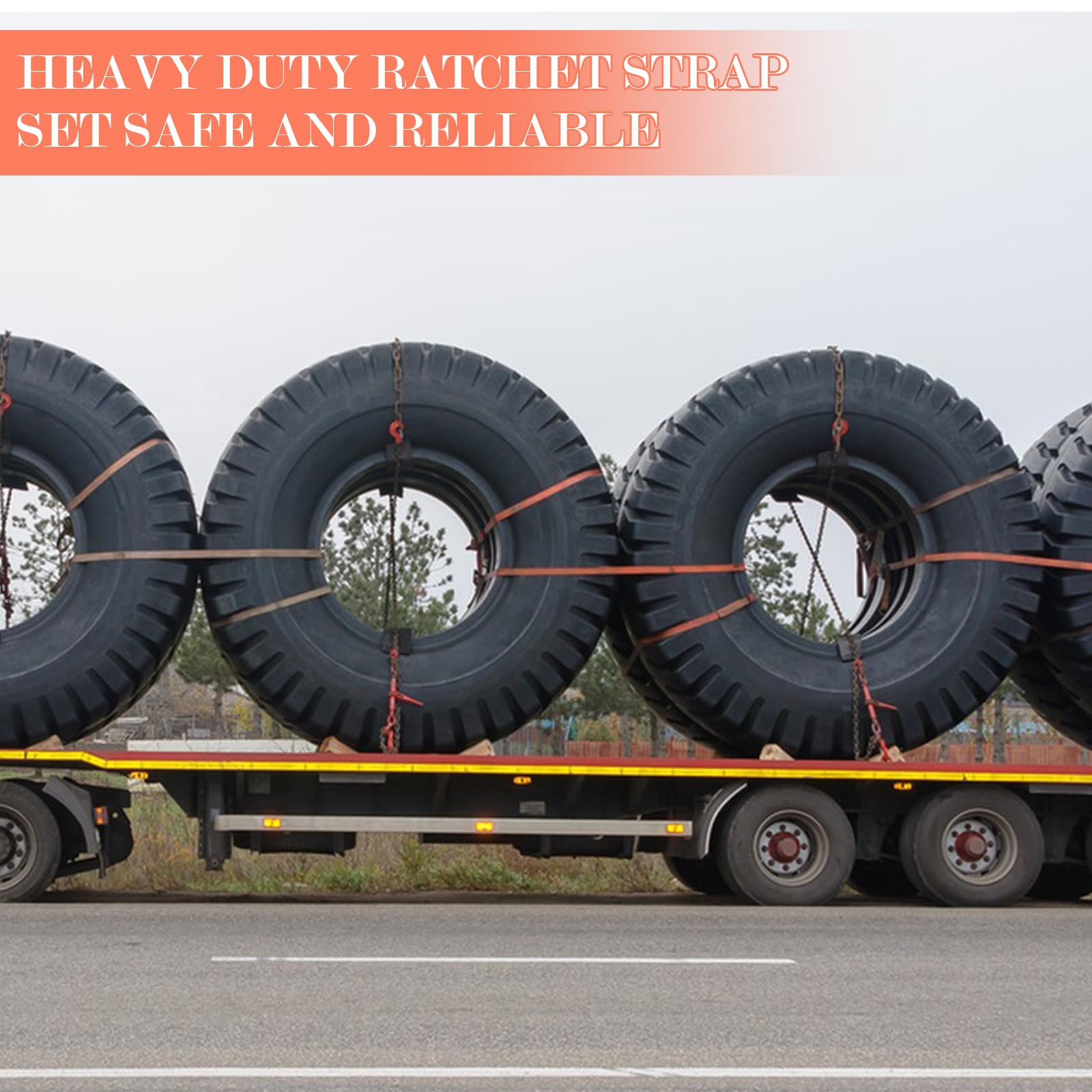 DAJAVE Lot de 4 sangles d'arrimage avec cliquet de 50 mm et 5 000 kg - 10 m - Sangles d'arrimage orange résistantes aux intempéries pour Camion