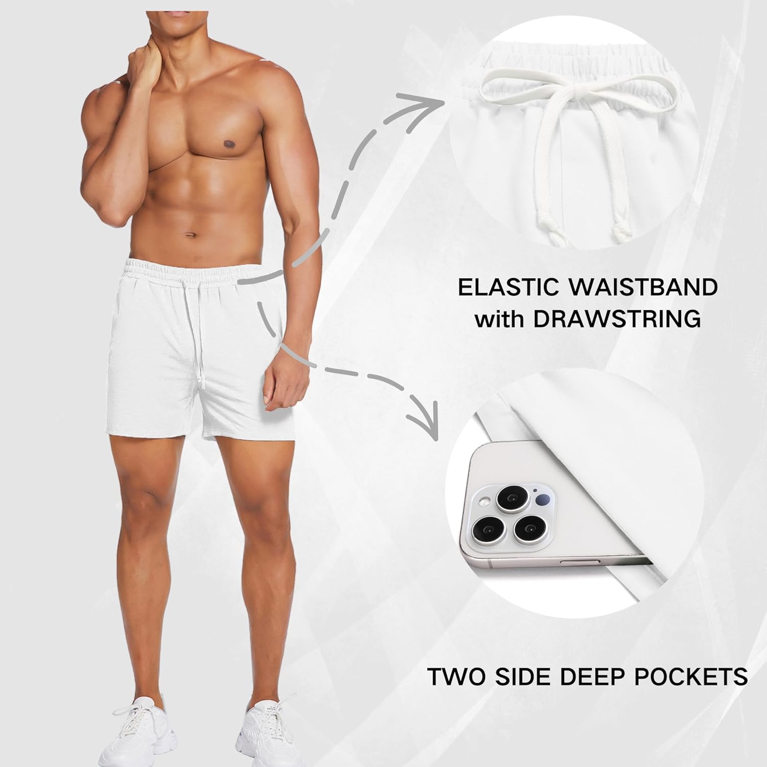 Deyeek 5.5 Inch Mens Pajama Shorts Sleep Cotton Lounge PJ Lightweight Elastic Waist Drawstring Nightwear Bottom with Pockets - Image 4