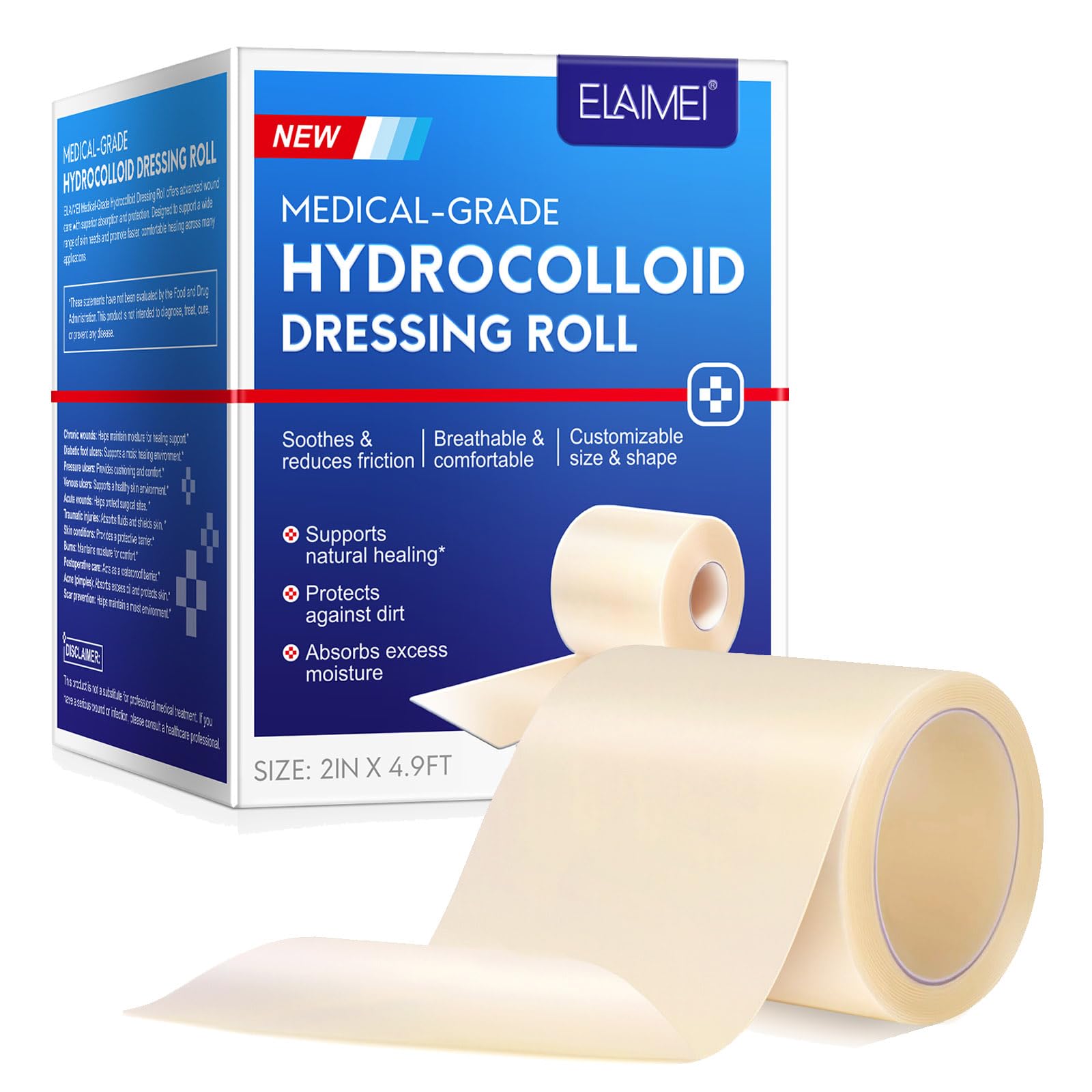 Hydrokolloid Roll, Großes wasserfestes Pflaster für Hautschutz, Blasen Prävention, selbstklebende Polsterung