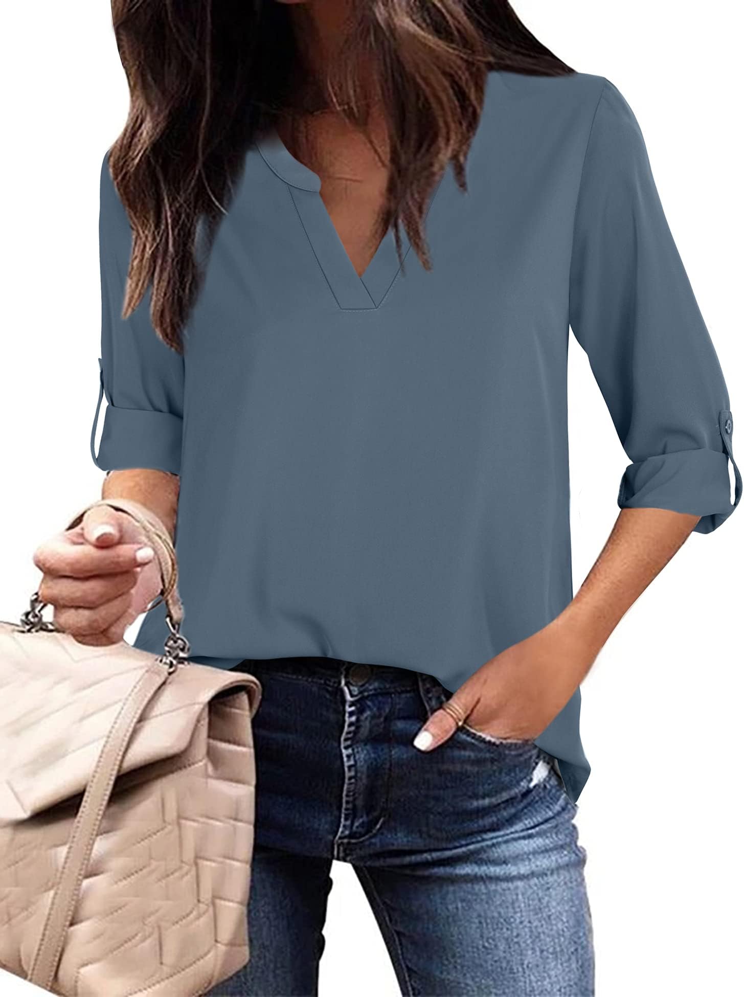 GaharuWomen's Sleeveless Blouses Tank Top V Neck Chiffon Top Workwear