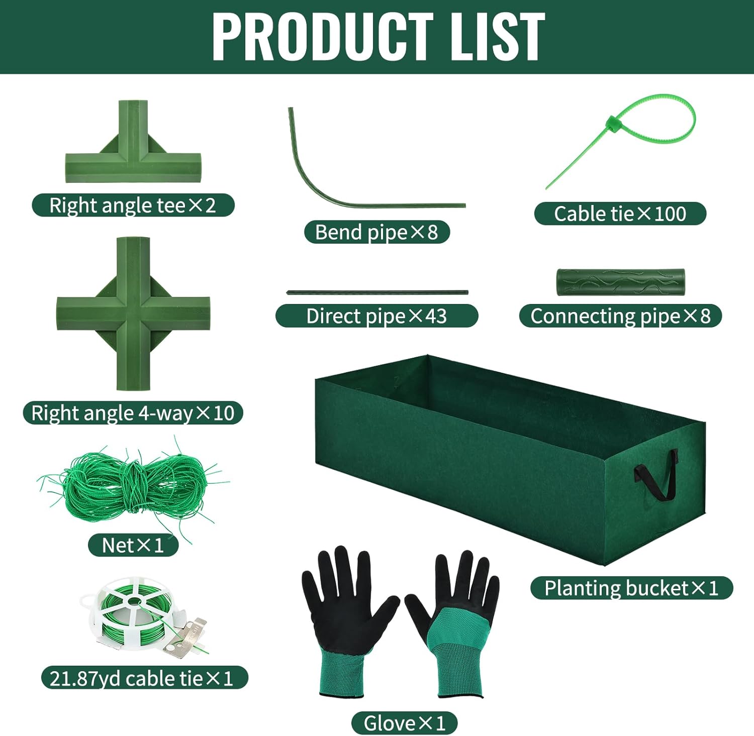 Cucumber Trellis with Raised Garden Bed Metal U-Frame Plant Support with Grow Bags and Climbing Net Garden Trellis for Climbing Plants Cucumber Vegetable Tomato Grape Pea, 50.4 × 17.7 × 51.2 Inch