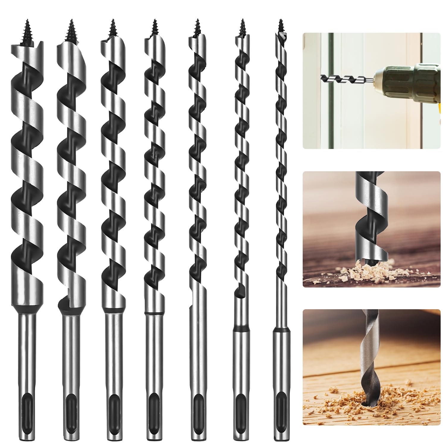 Juego de Brocas SDS Plus de 7 PCS, Broca de Barrena para Madera, Herramientas Cilíndricas para Carpintería (6/8/10/12/14/16/18MM*230MM)