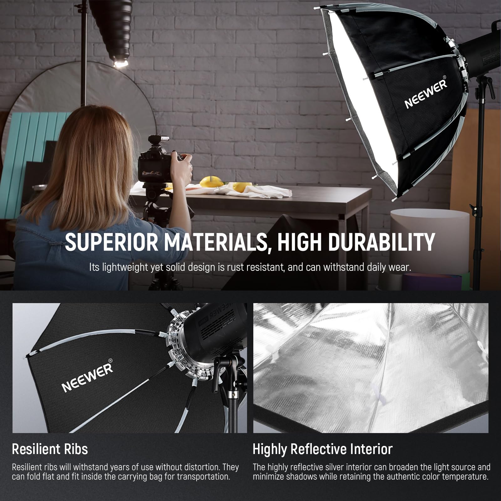 NEEWER Softbox ottagonale da 70 cm, Softbox Bowens a sgancio rapido con griglia a nido d'ape, diffusori di luce, borsa per RGB CB60 CB60B CB200B MS60B MS60C MS150B S101-300W/400W Pro Vision 4 Q4