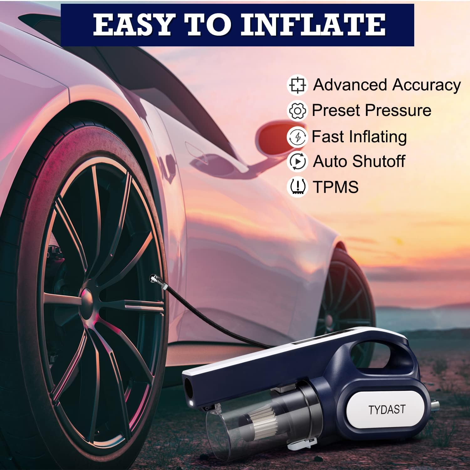 Car Vacuum Cleaner, Tire Inflator Portable Air Compressor with Digital Pressure Gauge, 12V DC Air Pump for Car Tires and Inflatables, 4-in-1 Car Accessories Kits for Interior Detailing with LED Lights