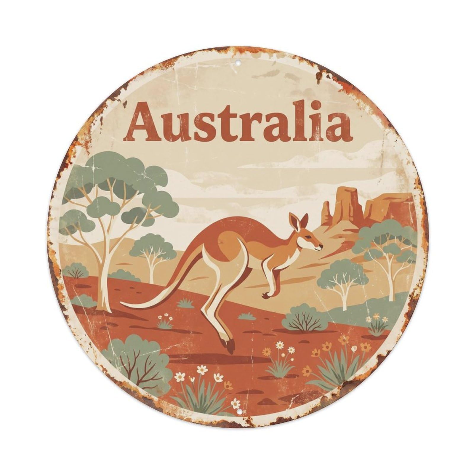 Australia Kangaroo Outback Eucalyptus Metal Tin Sign