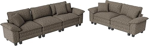 Miniatura 8 de Juego de sofá modular en forma de L tipo nube, sofá seccional de 2 piezas de asiento profundo de 5 plazas con brazos removibles, chenilla suave para