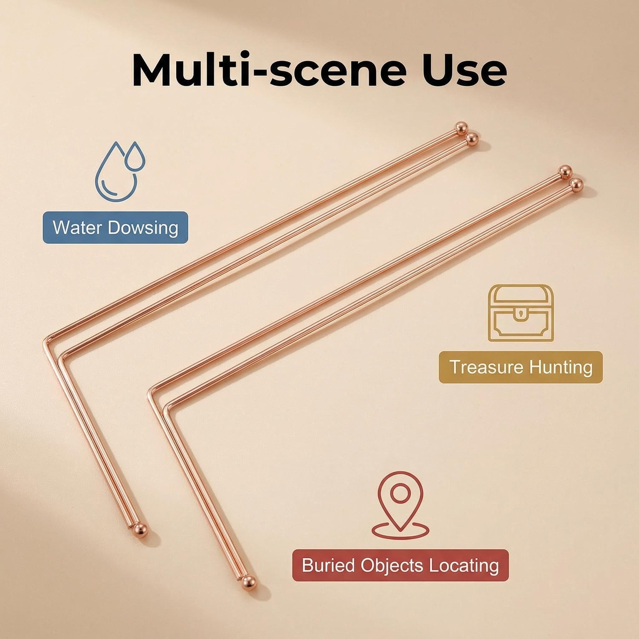 2PCS Baguette Sourcier Cuivre Pur 99,9%, Baguette Divinatoire pour Recherche d’Eau, Chasse au Trésor et Localisation d’Objets Enfouis, Outil de Géomancie Haute Qualité