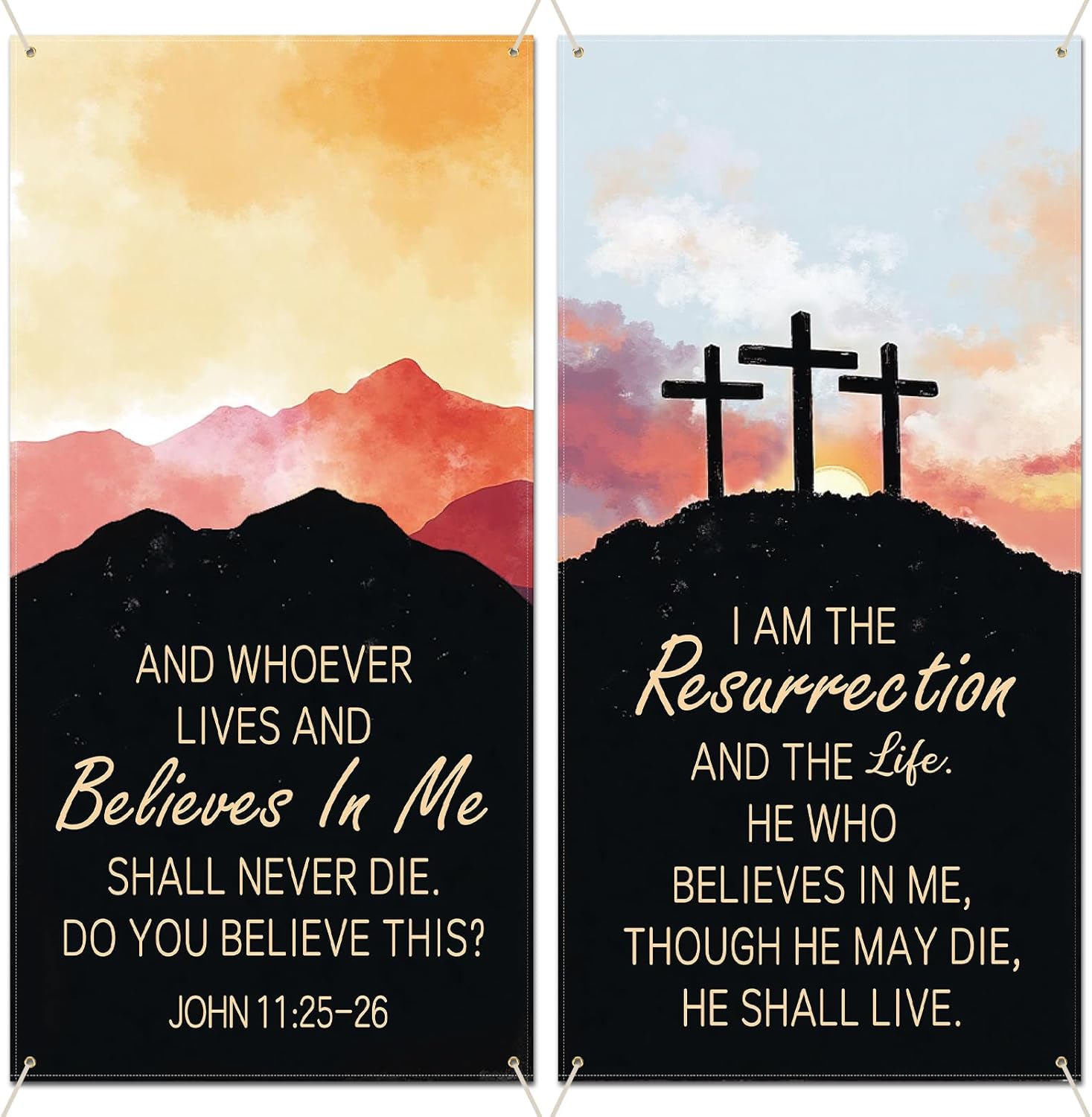 TaoBary 2 Pcs Easter Church Banner Set Religious Easter Resurrection Backdrop Banners for Church Celebration He is Risen Party Decor Background for Home Party Supplies