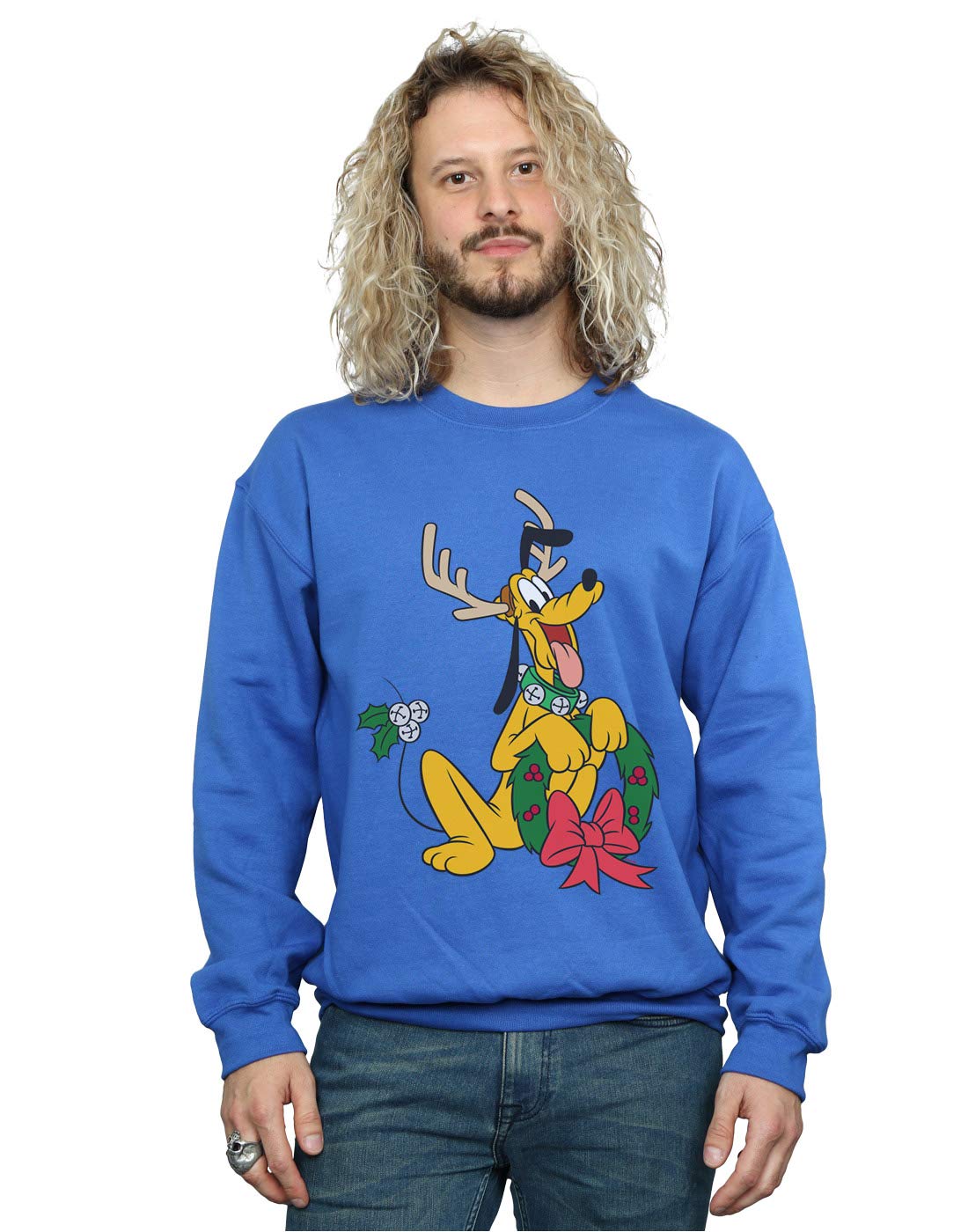 Absolute Cult Men's Royal Blue Disney Pluto Christmas Reindeer Sweatshirt XXXX-Large