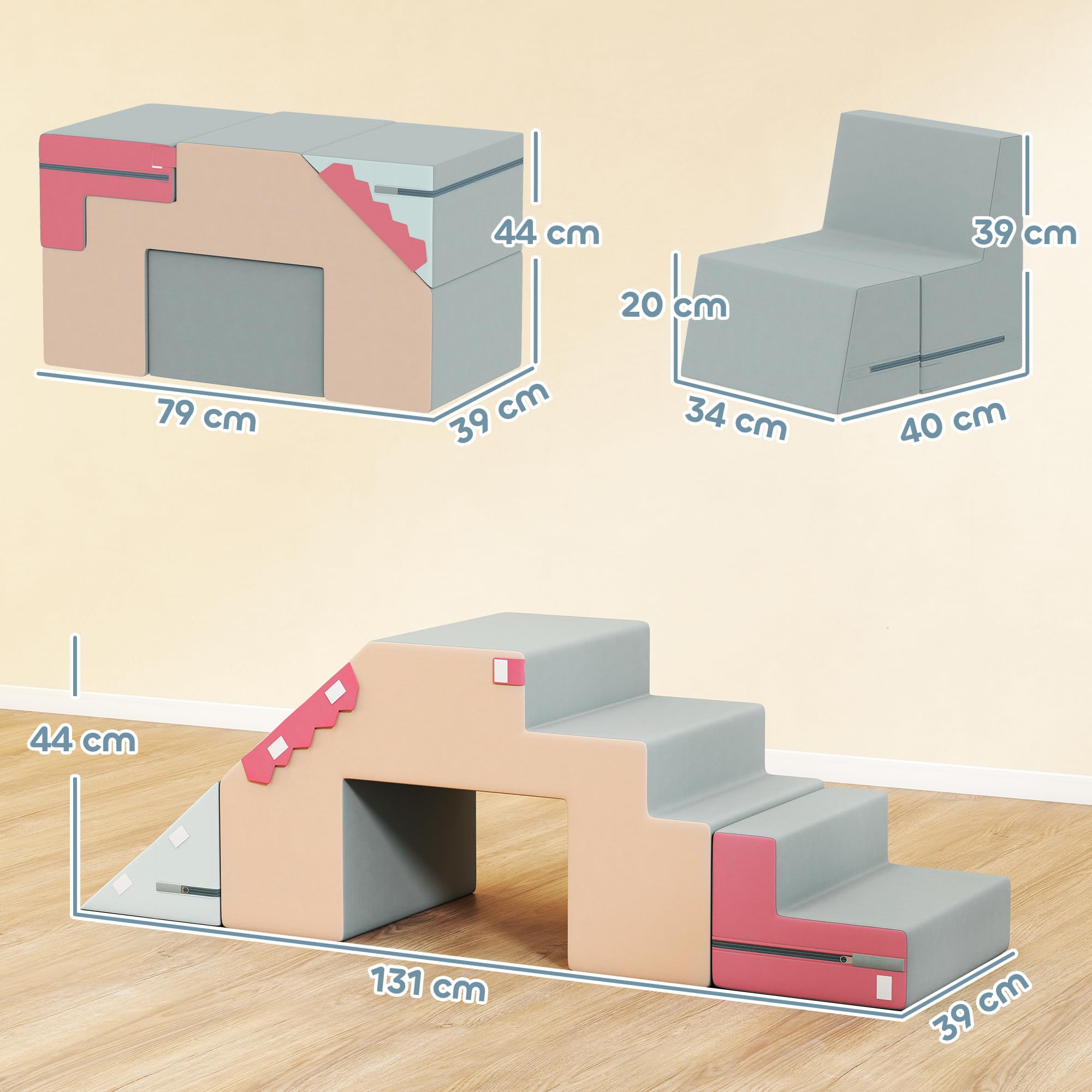 AIYAPLAY Kinder Schaumstoff Bausteine 2er Set Softbausteine Bunt | Riesenbausteine, Großbausteine, mit Samtoptik, Klettern, Bauklötze, Bausteinset