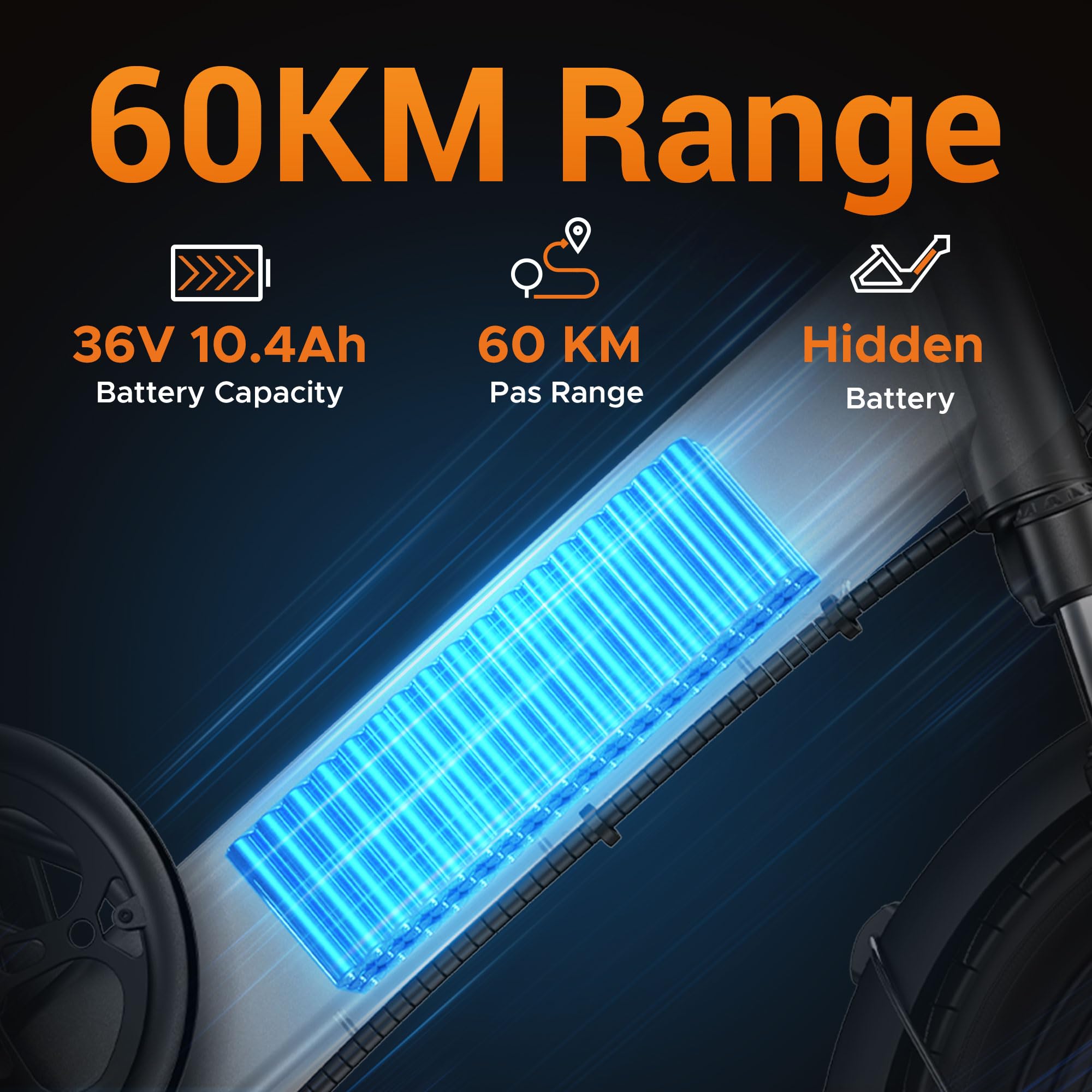Bicicleta eléctrica HillMiles Mile 1, Batería 36V 10.4AH, Neumático 14'*2.0', Velocidad 25km/h y autonomía 40-65km Bicicleta eléctrica para desplazamientos urbanos, IP65 Impermeable