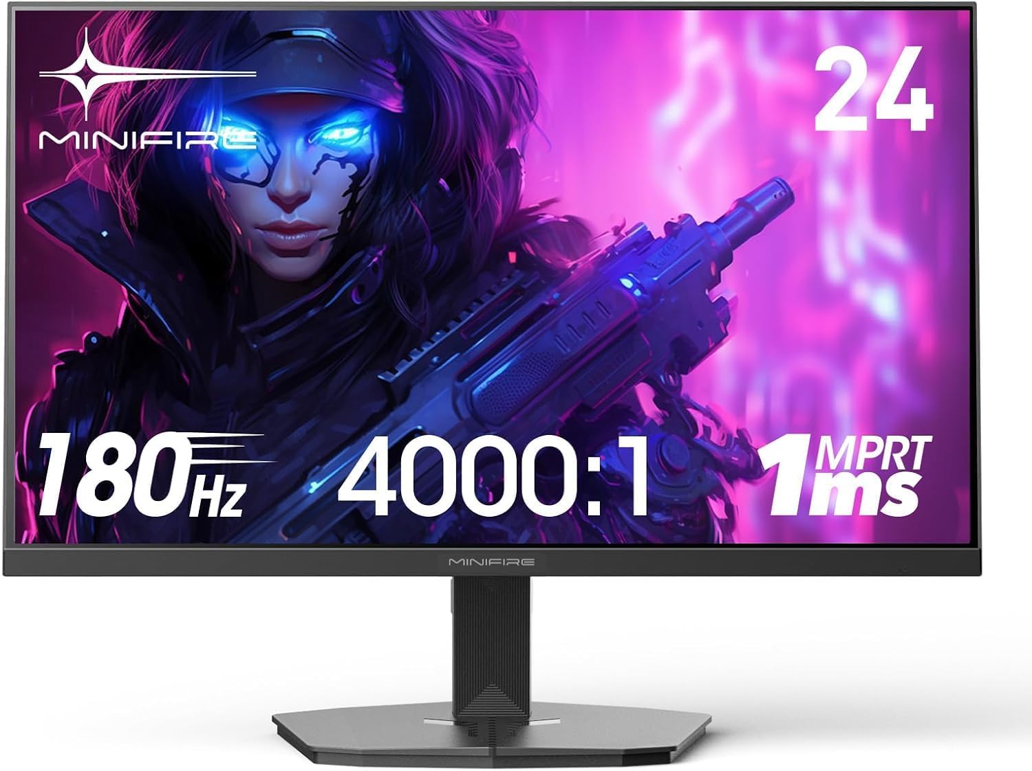 Minifire Écran PC Gamer 24 Pouces, 180Hz, 1ms, Adaptive Sync,FHD, 110% sRGB,1xHDMI 1.4/1xDP 1.2 Ports, BluelightShield, Bordure Ultra-Fine, Inclinaison Réglable