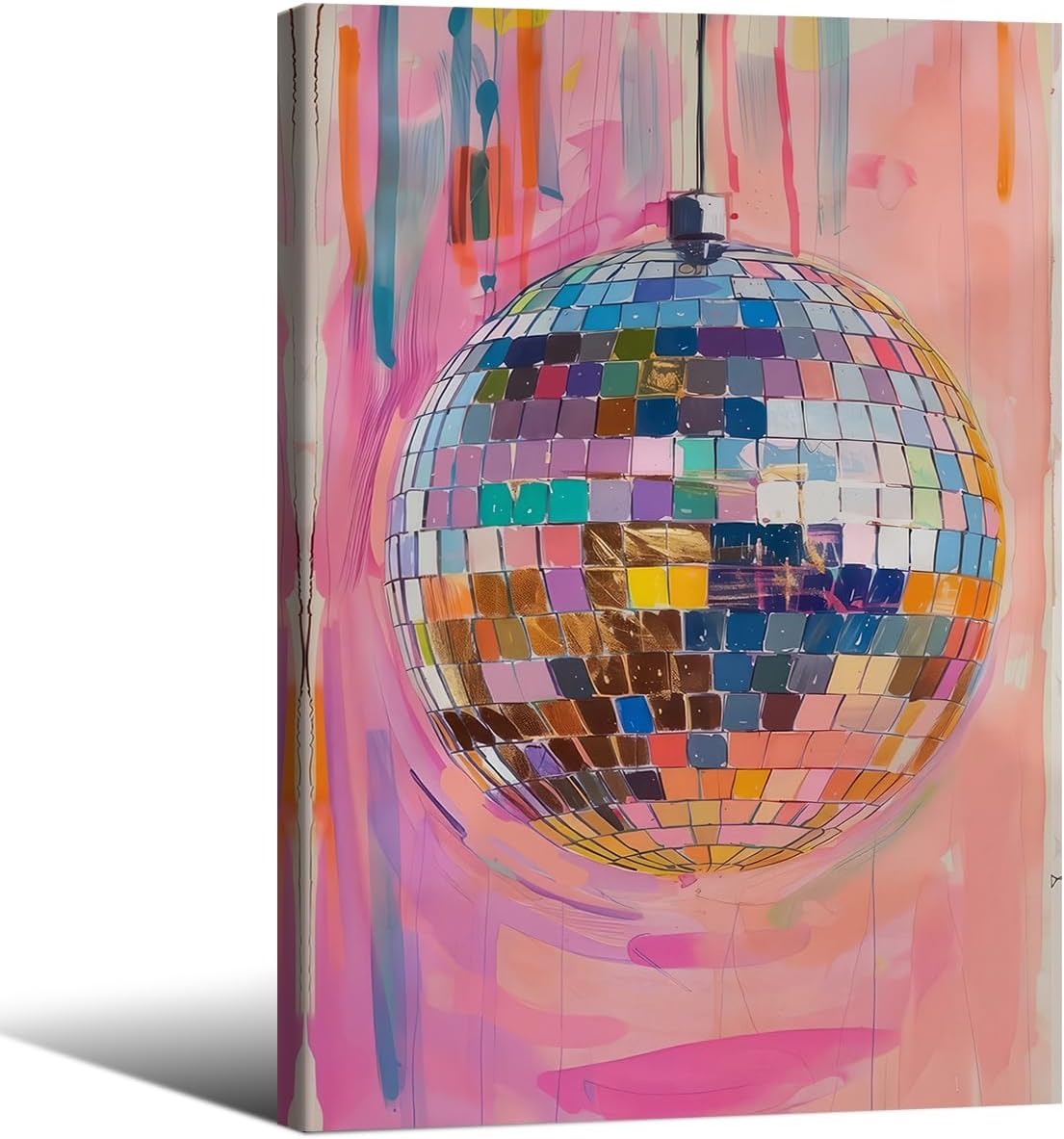 Retro Pink Disco Ball Posters Cool Y2k Aesthetic Canvas Wall Art 24x36 inch Framed Fashion Pink and Orange Disco Ball Painting Prints for Girly Wall Decor