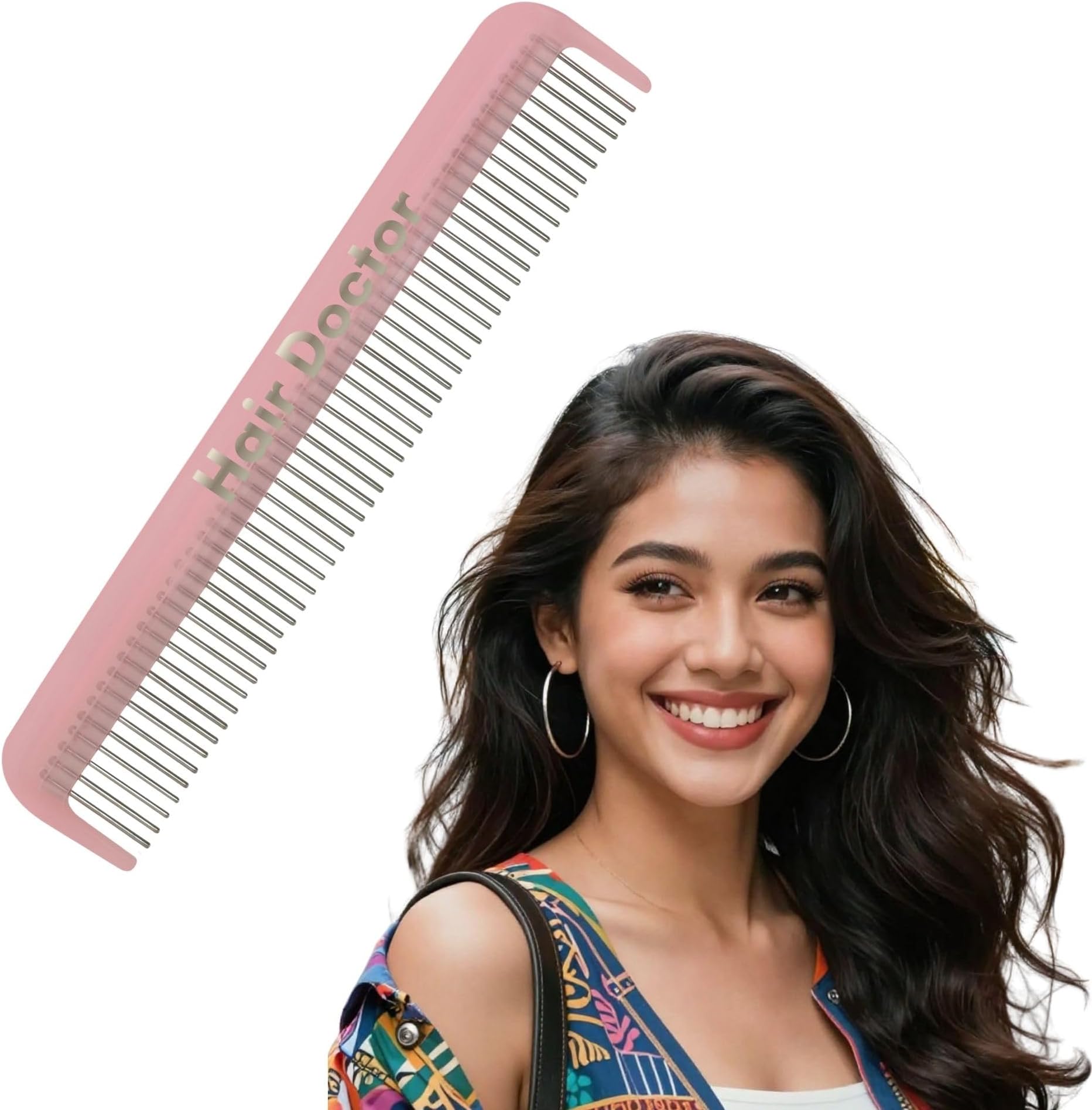 Hair Doctor Vanity Comb with silky smooth rotating teeth prevents hair loss and damage (7" Comb) (7, Pale Pink)