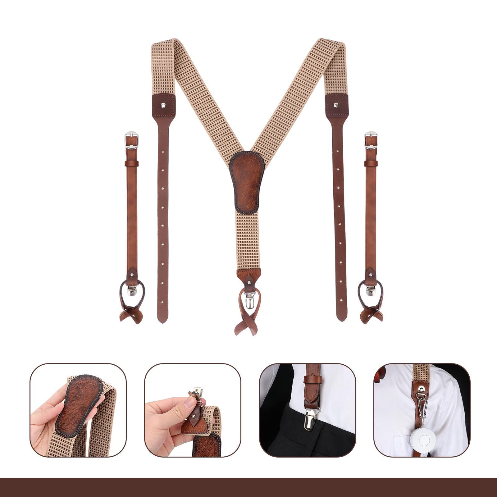 TOURBON - Elegante soporte de cuero para hombre con clips fuertes, tirantes elásticos ajustables en forma de Y, tirantes de trabajo de 4 cm de ancho