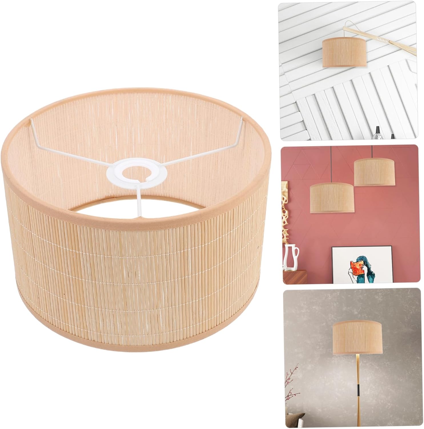 Amosfun Rustic Pendant Light Lampshade Hand-woven Ceiling Cover for Bulbs Lightweight Easy to Install Decorative Drum Shade for Home