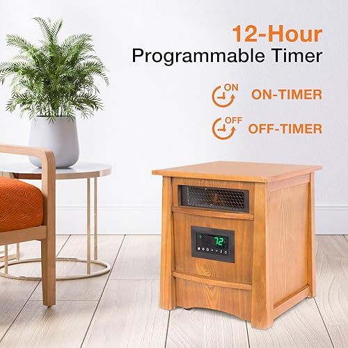 Miniatura 9 de LIFE SMART Lifesmart - Control remoto de madera de 8 elementos, calentador infrarrojo portátil para dormitorio, sala de estar y sótano con gabinete