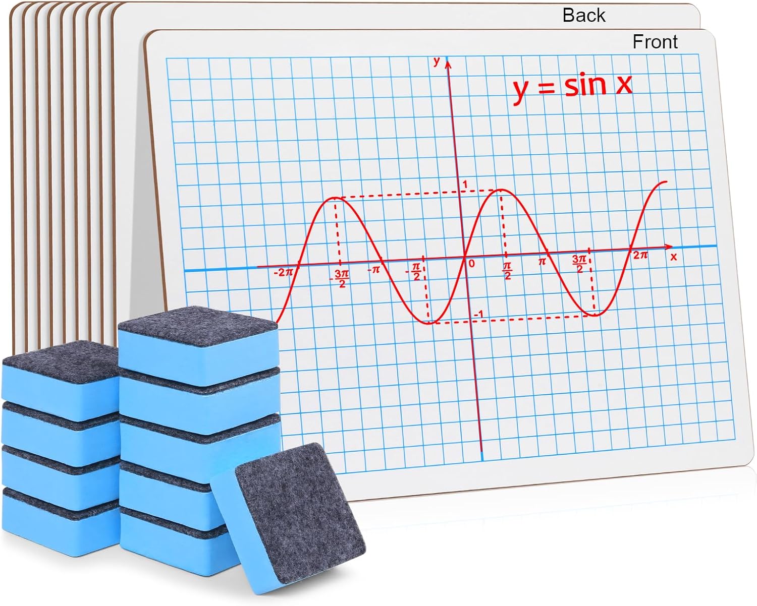 Grid Whiteboard Coordinate XY Axis Graph 9"x12" Small Dry Erase White Board, 10 Pack Double-Sided Math Whiteboard Portable for Students Classroom Teachers School Supplies