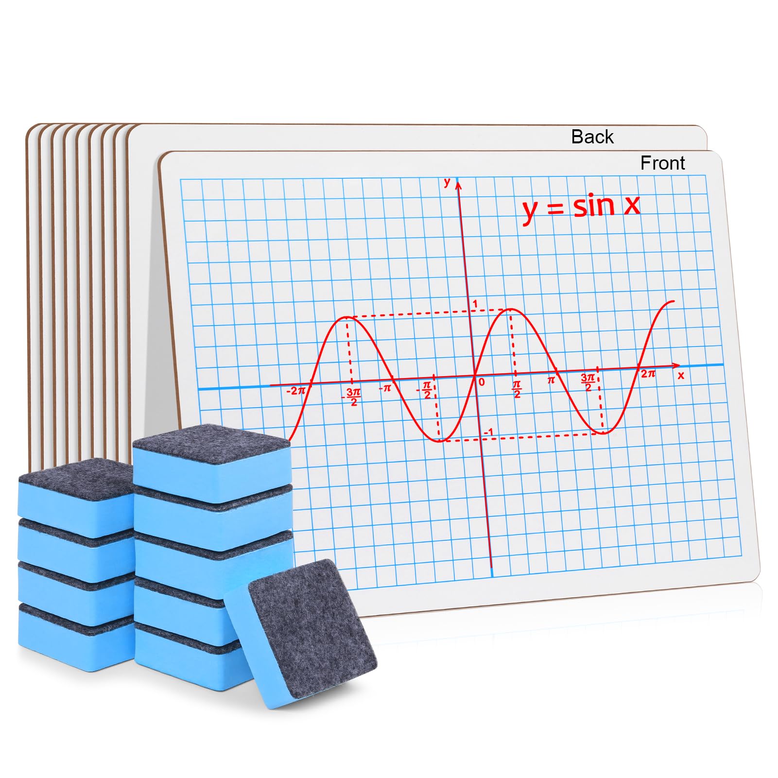 Grid Whiteboard Coordinate XY Axis Graph 9"x12" Small Dry Erase White Board, 10 Pack Double-Sided Math Whiteboard Portable for Students Classroom