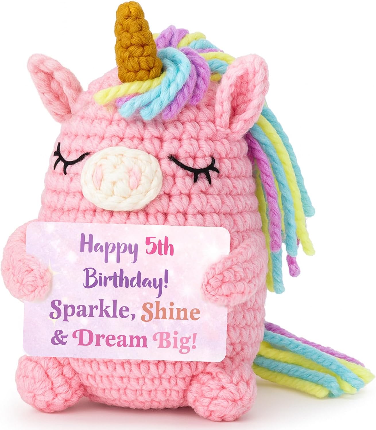 5 Year Old Girl Birthday Gift Ideas, Handmade Crochet Pink Unicorn Plush for 5th Birthday Gifts for Girls, Cute Party Decoration Presents for 5 YO Girl Daughter Granddaughter Niece Sister
