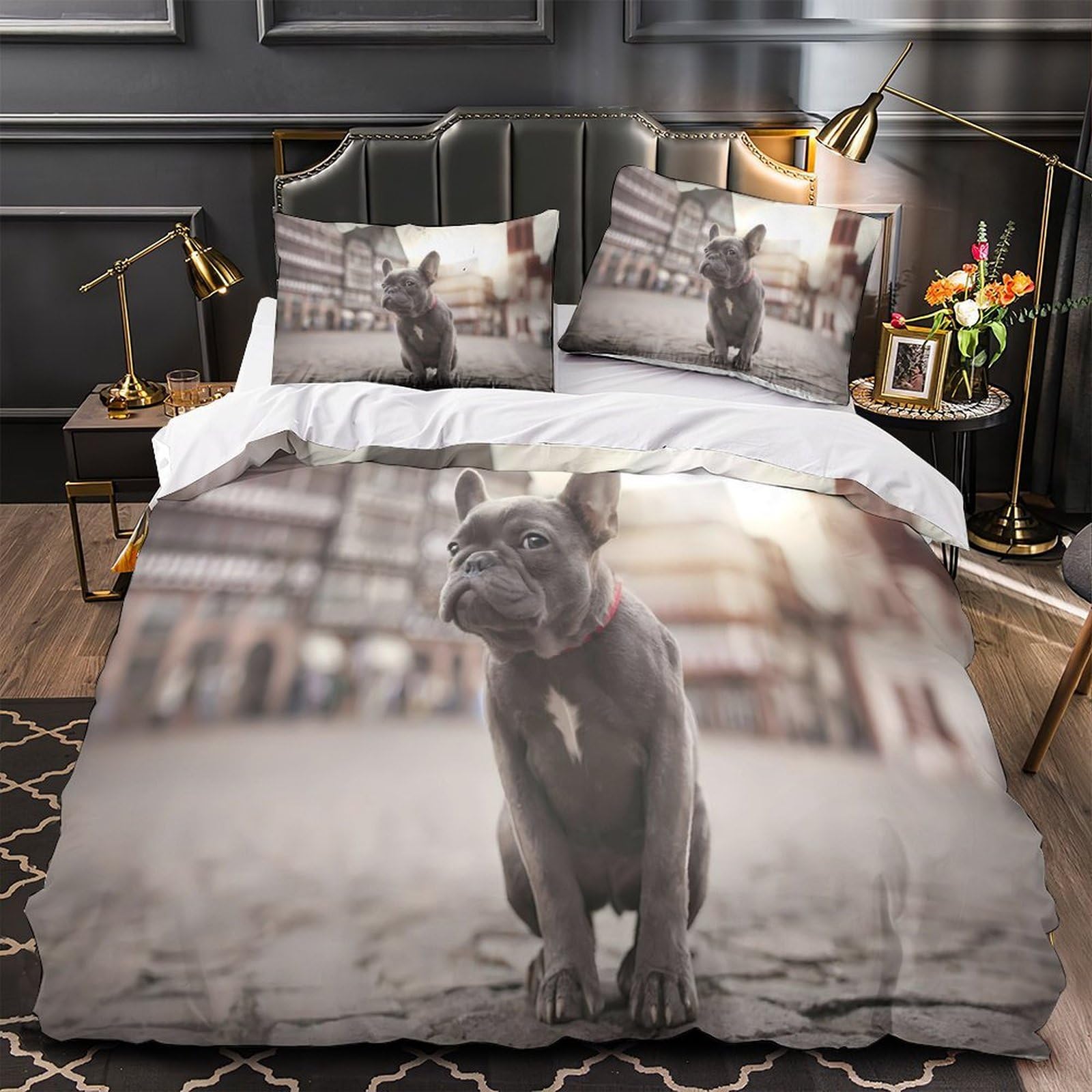 Parure de lit bouledogue français idée cadeau chambre fille housse couette douce 220x240